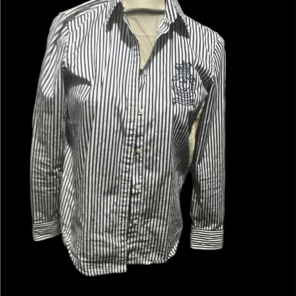 Lauren Ralph Lauren blue and white shirt w brand embroidered